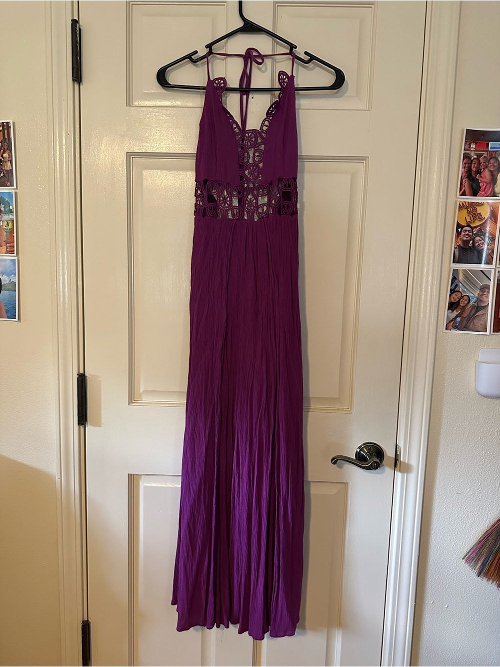 Shinestar Purple Crochet-Detail Maxi Dress